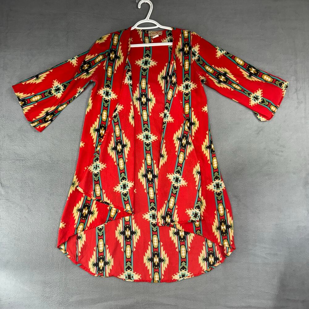 VTG Scully Native Red Aztec Cardigan Cover-up Long BOHO Western Cowboy Medium